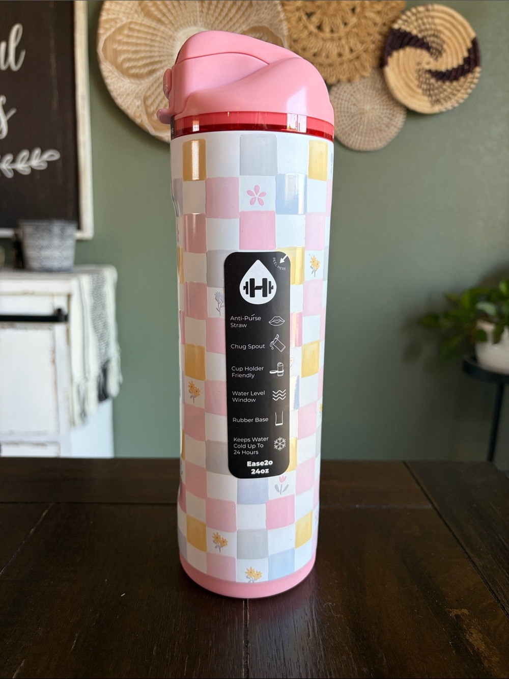 HydroJug 24oz Ease2o Bottle Pastel Checkers! New!!